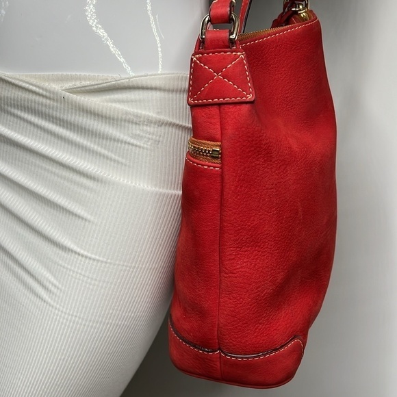 Dooney & Bourke Florentine Letter Carrier Red Suede Crossbody Bag - Picture 5 of 13